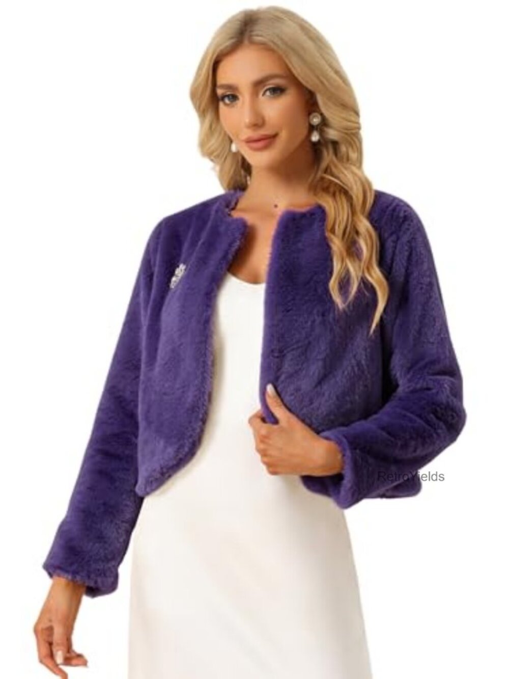 Faux Fur Bolero Shrug Cropped Long Sleeve Formal Wedding Jacket
